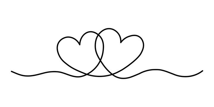 One line heart art with intertwined romantic shapes and a continuous flowing stroke. Minimal love design suits wedding invitations, Valentine cards, logos, tattoos, branding, and stationery. Vector.