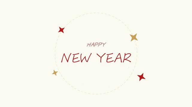 Happy New Year Red Gold Script Text Cream Background