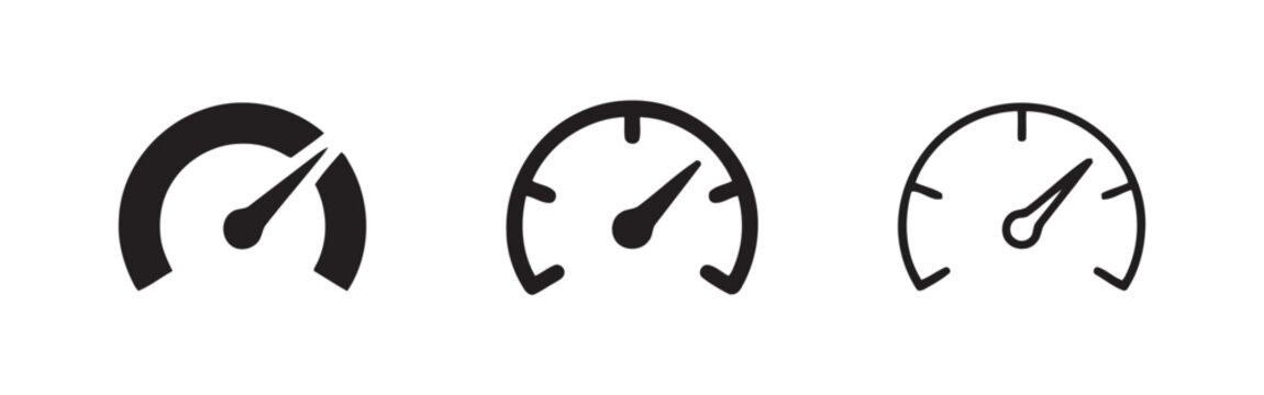 Set of speedometer and tachometer gauge icons representing speed and performance measurement with speedometer icon speed meter dial icon speed indicator dashboard gauge measurement tool hardware