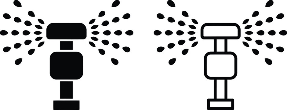 Garden sprinkler watering system icon silhouette and outline vector illustration with irrigation icon water spray lawn care