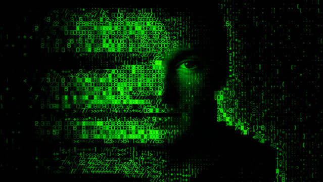 Digital Face made of Data Fragments, illustrating Access Control Concept.