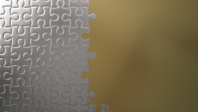 Partially Completed Gold and Silver Jigsaw Puzzle Background with copy-space. Potential Concept.