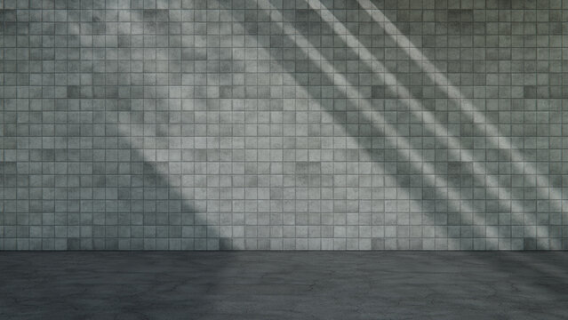 Bare Alfresco Space Veranda with Concrete Block Wall and Asphalt Floor in Sunlight. Product Placement Concept with copy-space.