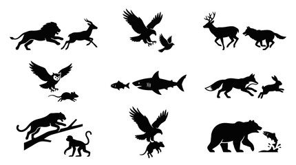 Fototapeta premium Silhouettes of various wild animals.