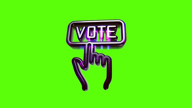 Shiny 3d metallic hand cursor icon clicking on a rectangular button with the word vote written inside