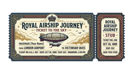 Vintage Royal Airship Journey Ticket - Victorian Travel © anting