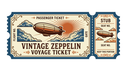 Vintage Zeppelin Voyage Ticket with Stub - Retro Airship Travel Pass © anting