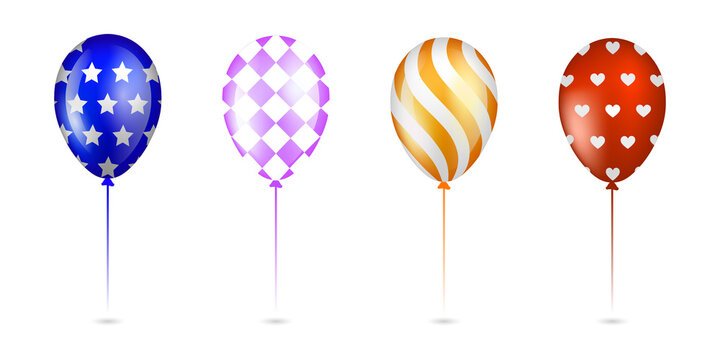 Colorful balloons in various patterns on transparent background