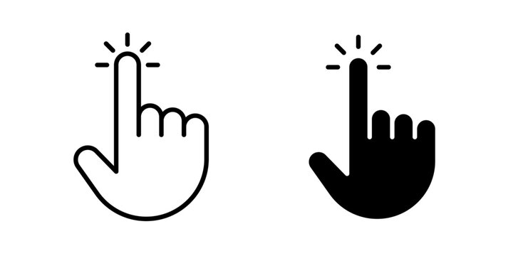 Hand Click Icon represents selecting, tapping, pressing, interacting, and controlling digital elements through a hand-based action.