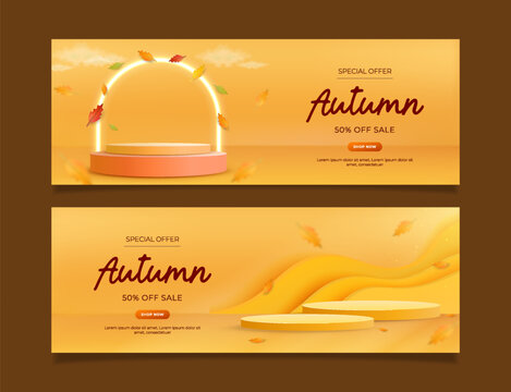 Autumn Sale 3D Podium Banner Template for Ecommerce