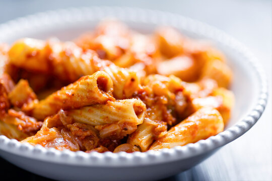 Italian rigatoni amatriciana tomato sauce pasta