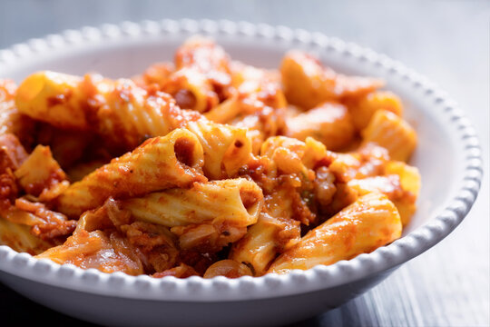 Italian rigatoni amatriciana tomato sauce pasta