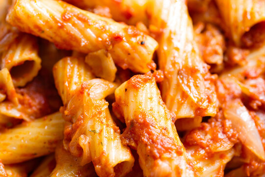 Italian rigatoni amatriciana tomato sauce pasta