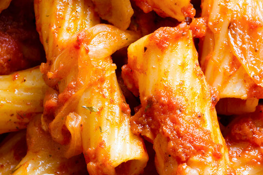 Italian rigatoni amatriciana tomato sauce pasta