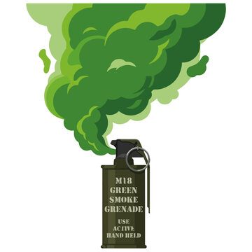M18 Green Smoke Grenade Emitting Smoke Vector Illustration
