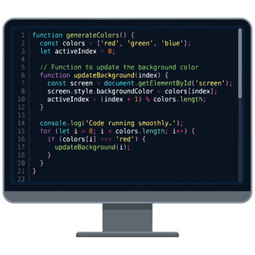 JavaScript Code on Desktop Monitor Vector Illustration