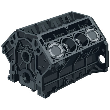 v8 car engine block isometric vector illustration