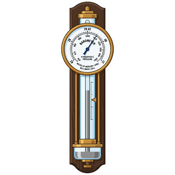 Vintage Wall Mounted Atmospheric Pressure Barometer Vector Illustration