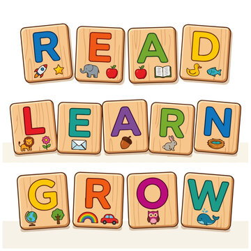 Wooden Alphabet Blocks Spelling Read Learn Grow for Kids Education