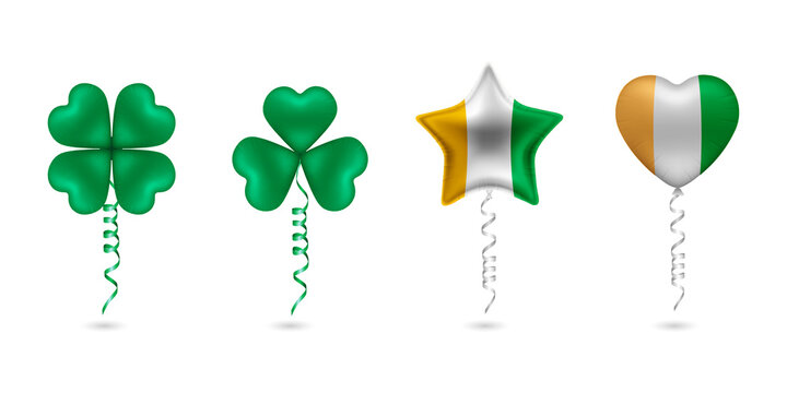 Irish themed party balloons in green gold white on transparent background