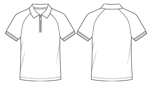 Blank raglan polo shirt flat sketch template for fashion techpack.