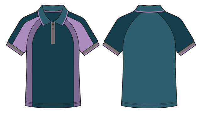 Raglan polo shirt vector design in teal and purple for sportswear.