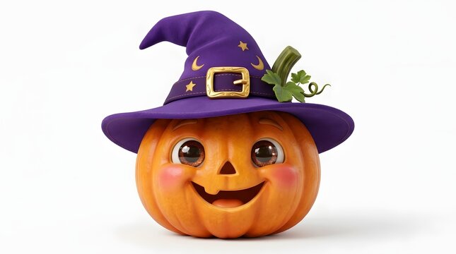 Cute pumpkin with witch hat and smiling face for Halloween