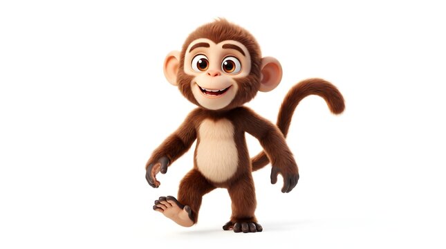 Cute cartoon monkey character walking happily with a smile.