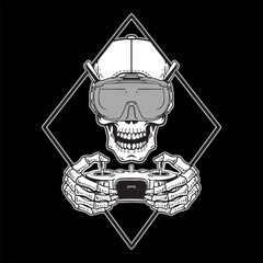Naklejka premium Skull Gamer Playing Drone Controller Vector Illustration