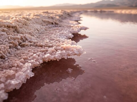 Crust of new crystals rimming the edge of a brine pool