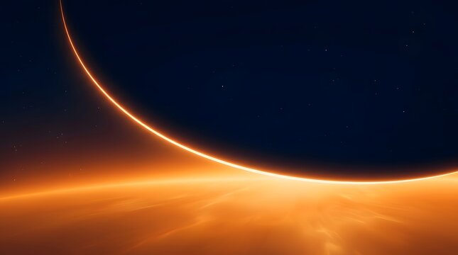 Abstract cosmic scene with glowing planet and horizon light