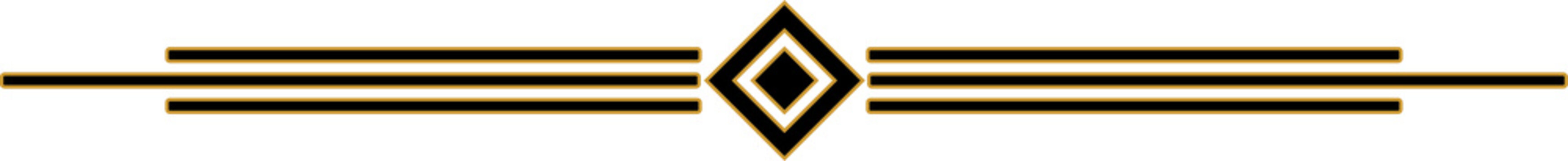 A golden diamond shape with parallel lines on both sides, set against a white background, representing elegance and symmetry