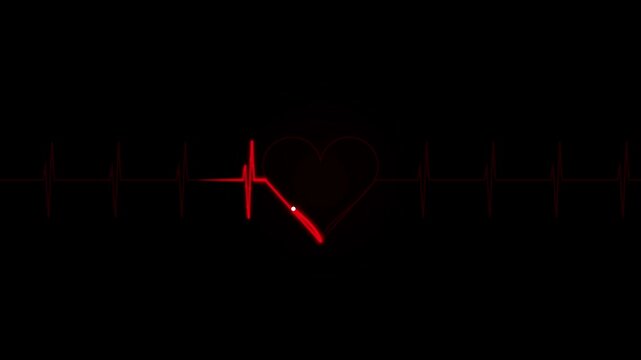 Glowing red heartbeat pulse and abstract heart shape forming on a dark background, representing life and health.