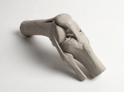 Human knee joint anatomical model showing bones and ligaments with leg anatomy