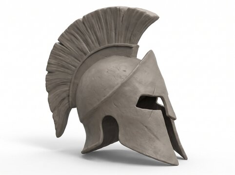 Ancient greek corinthian warrior helmet sculpture on white background
