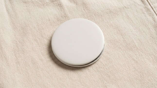 Minimalist white round button detail on beige linen fabric texture, fashion accessory, clothing component, sewing notion, textile pattern, simple design element, craft supply