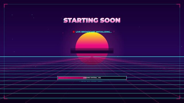Retro Synthwave Starting Soon Screen with Loading Progress Bar Animation