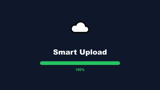 Smart upload progress bar, dynamic cloud storage animation with percentage display, seamless loop, symbolizing data transfer and online storage