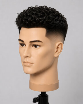 Curly Top Fade Hair Mannequin for Barber Training