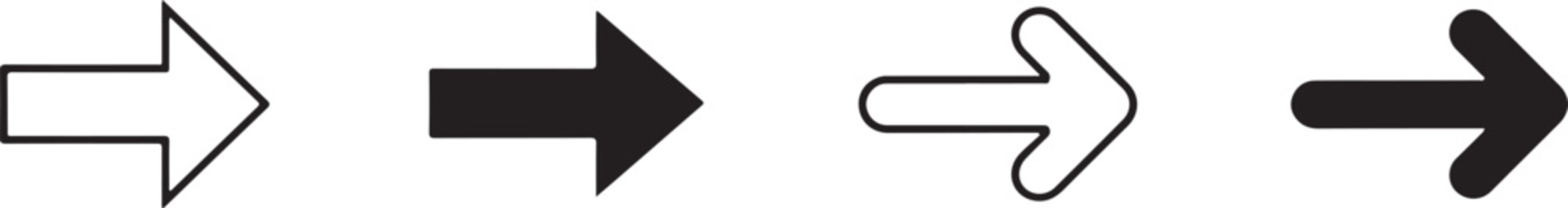Black and white arrow icon symbol set vector illustration for web design, navigation and user interface.