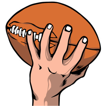 American Football Holding Ball Passing View With One Hand Grip. Ideal For Sport Presentation and Education.