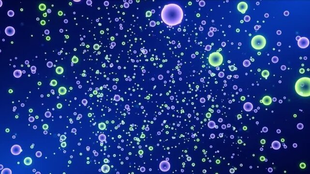 コバルトブルーの深遠空間を浮遊し前進する発光粒子と量子ドットの抽象背景