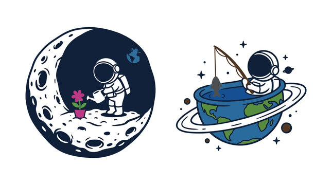 Whimsical astronauts explore and care for the universe.