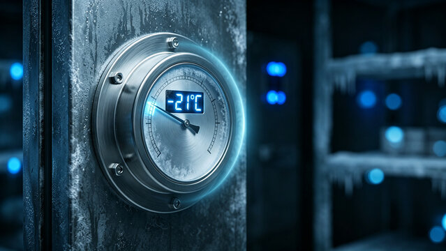 Industrial Freezer Temperature Gauge Showing Deep Freeze Conditions