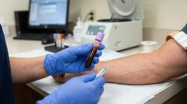 Healthcare Professional Performing Blood Draw Procedure in Medical Laboratory Setting