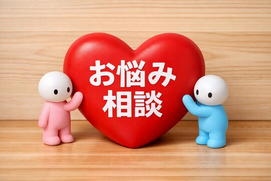 心に寄り添うお悩み相談サポートの二人と赤いハート