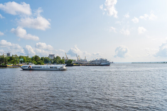 Kazan, Russia - June 14, 2025: Cruise ships in the port of Kazan.