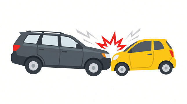 SUV and small car collision vector illustration featuring a side-front impact crash on a highway