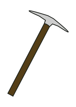 A simple illustration of a mining pickaxe with a wooden handle isolated on white background.