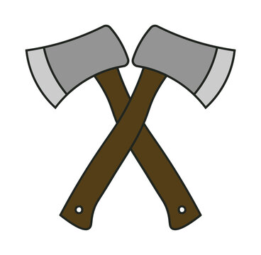 A pair of crossed axes isolated on a white background.